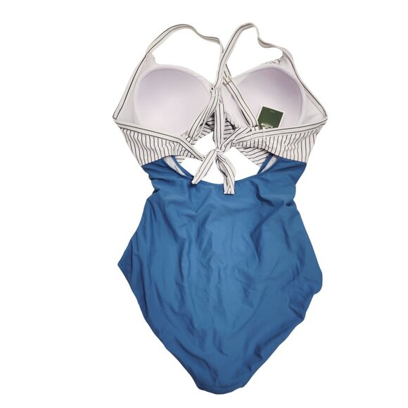 Striped Blue & White One-Piece  Swimsuit Womens With Tie-Back Size XL - Picture 4 of 4